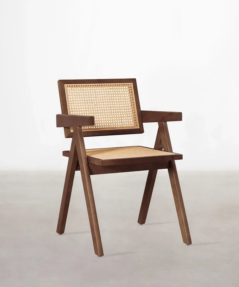 Silla de Comedor en Madera y Ratán con Reposabrazos Chiara Arms