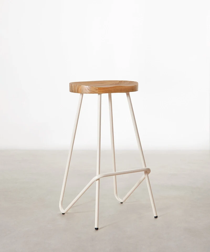 Taburete Alto en Acero y Madera Kai