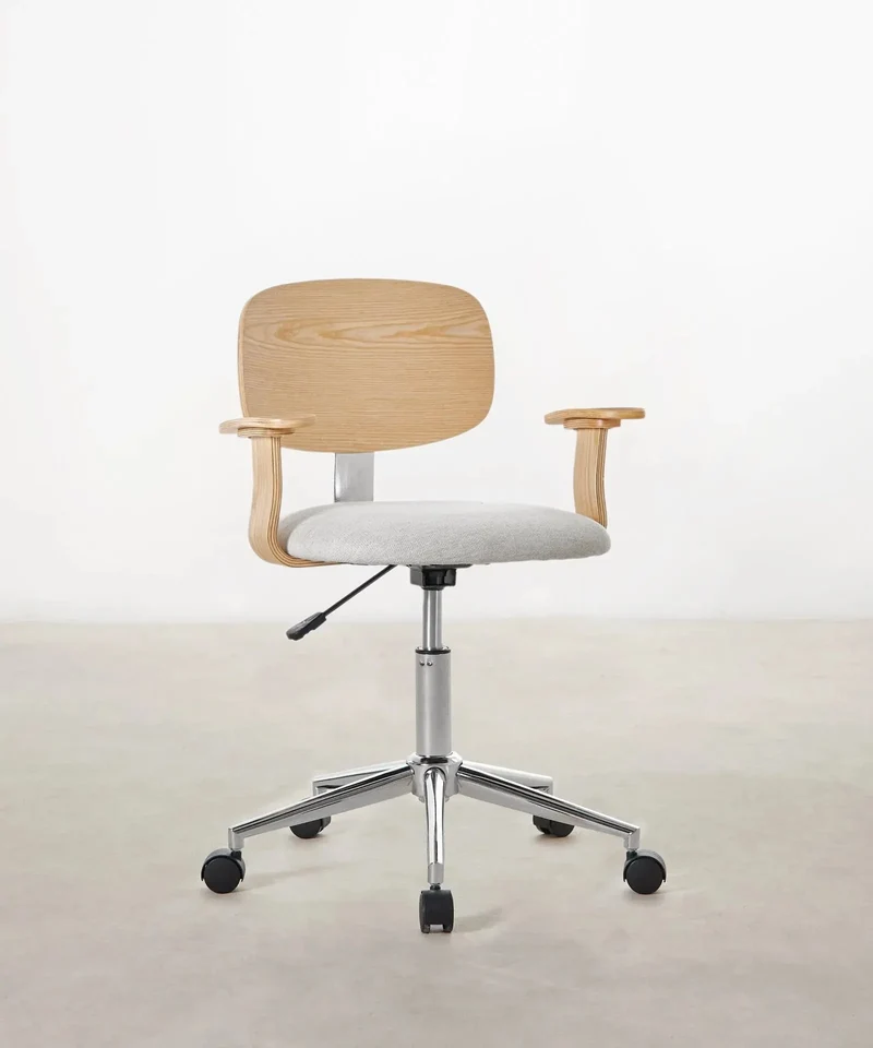 Silla de Escritorio de Madera y Tapizada Ajustable Morgan