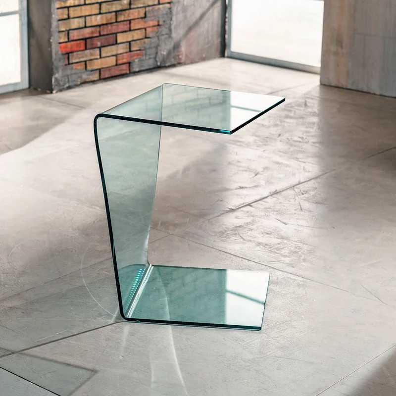 Tavolino lato divano in vetro curvato Sabine