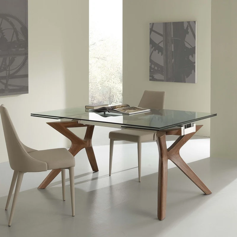 Tavolo allungabile Nicklas in acciaio vetro legno 160x90cm