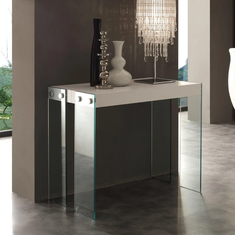 Tavolo consolle allungabile Skim in vetro e legno