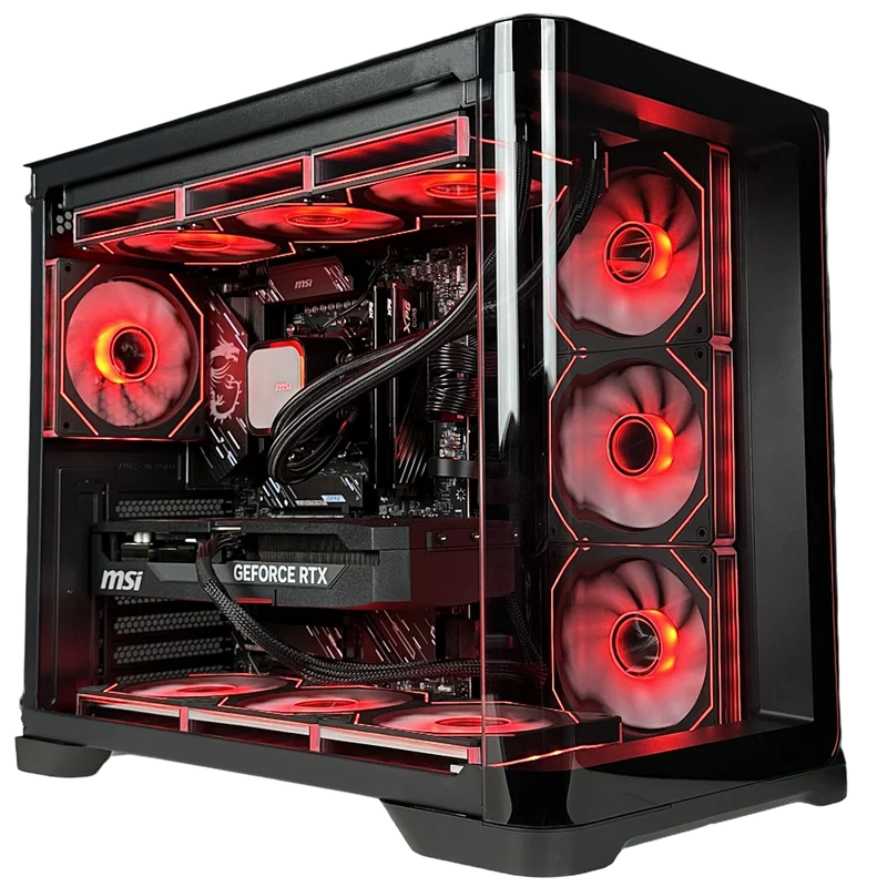 BREUNOR HELLFIRE - Pc Gaming Ryzen 9 9950X, RTX 5080 16GB, RAM 32GB DDR5 6000MHz, SSD NVMe 1TB, Dissipatore a liquido 360mm, Windows 11 Pro
