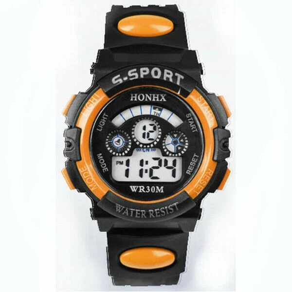 OROLOGIO HONX-SILICONE LCD,SPORT ,NUOVO, ARANCIONE Polso Sportivo ImpeRMEABILE