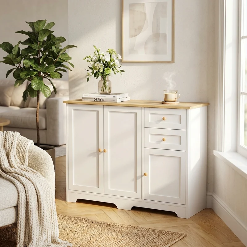 Credenza in legno con ante e cassetti piano naturale 110 cm - XANERRIEL