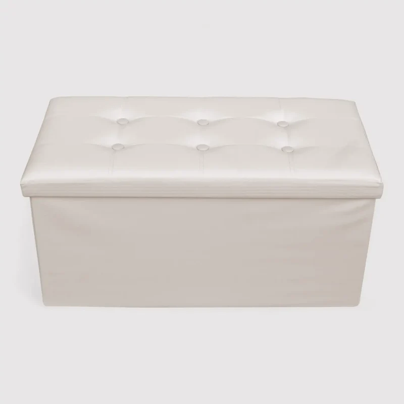 Alisso - Pouf portaoggetti beige imbottito da salotto