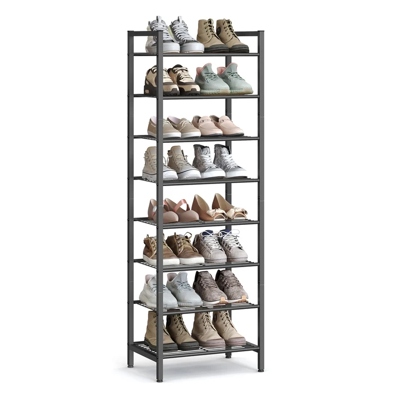 SONGMICS Scarpiera a 8 Ripiani, Organizzatore Verticale per Calzature, Portascarpe per 16-24 Paia di Scarpe, Salvaspazio con Grande Capacità, in Metallo, 44,6 x 30,5 x 128,5 cm, Nero