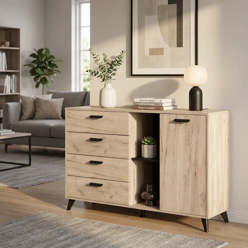 madia quattro cassetti un anta moderna minimal in legno cm 137 5x40x90 5 h - FRANCI