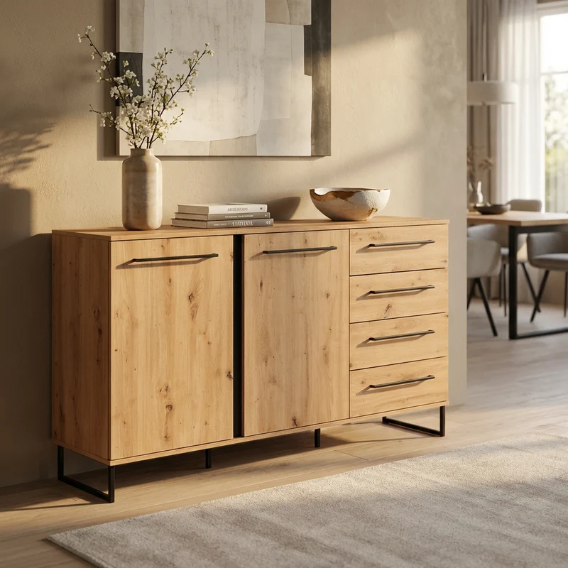 credenza con 2 ante e 4 cassetti cm 159x42x92 5 h - ZENWOOD