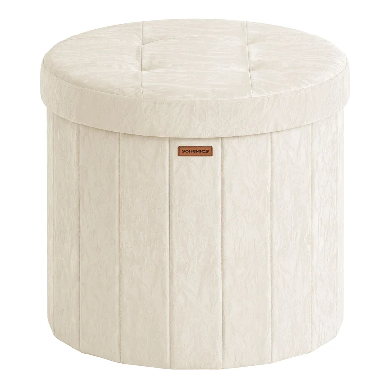Pouf contenitore rotondo pieghevole in pelle sintetica