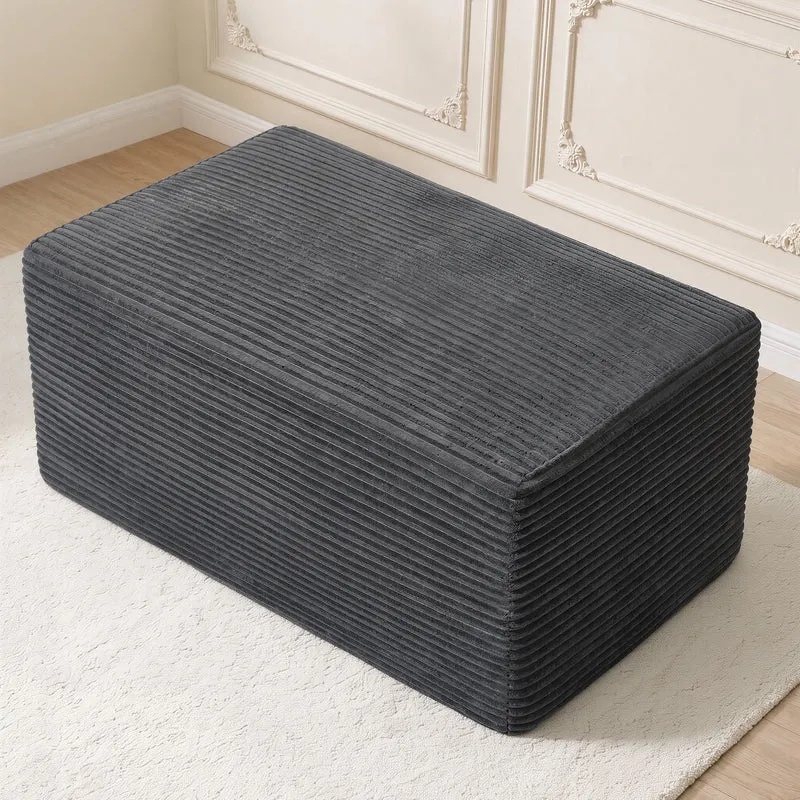 Pouf in velluto a coste poggiapiedi e tavolino da salotto