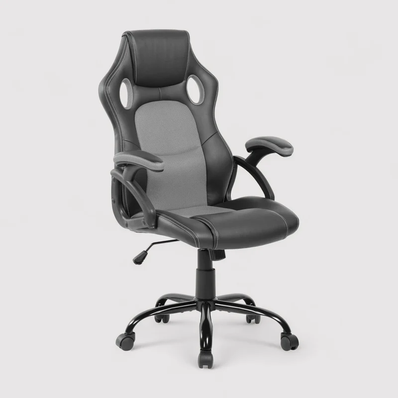 Perganu - Poltrona da ufficio o studio grigia e nera ergonomica