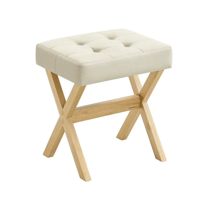 Sgabello da trucco imbottito con gambe in legno