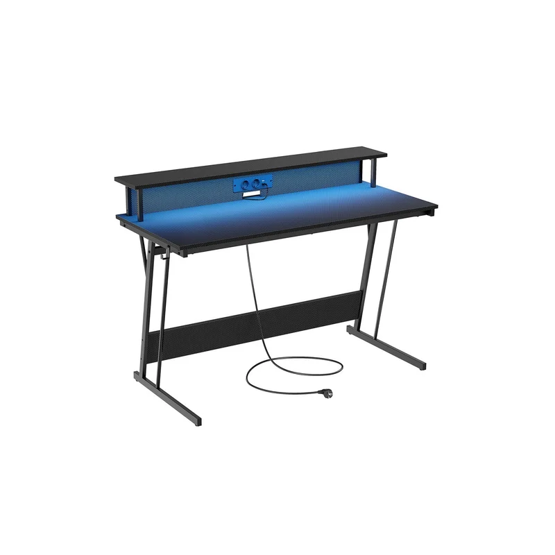 Scrivania da Gaming con Luci LED e Prese di Corrente
