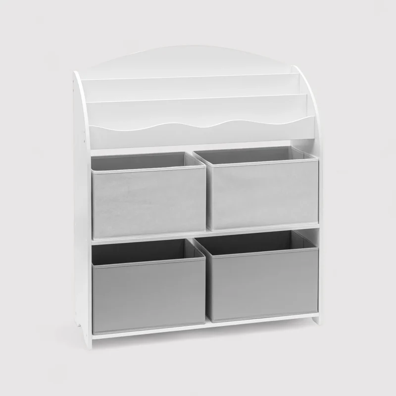 Enagra - Scaffale portagiochi bianco con 4 scatole