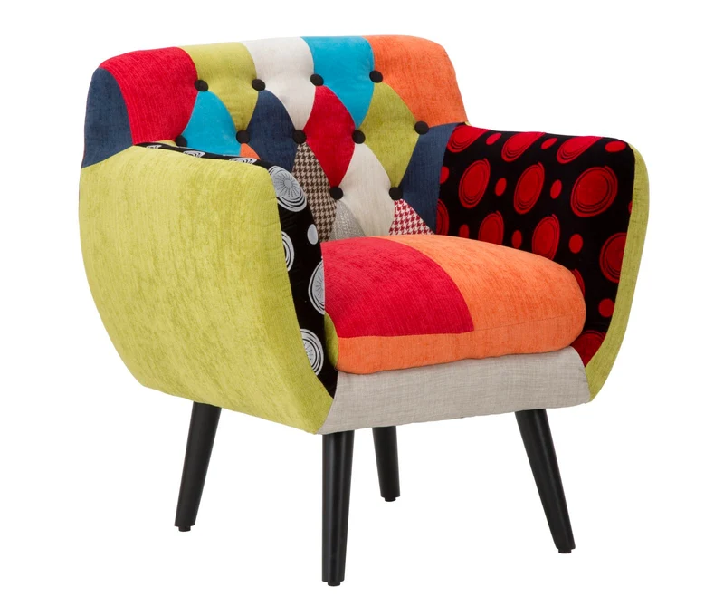 Poltrona in Legno e Tessuto Patchwork Stile Contemporaneo - IMPERIAL