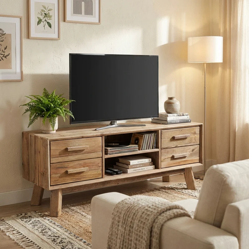 Porta tv con 4 cassetti in Pino riciclato cm 130x40x48 - PINE