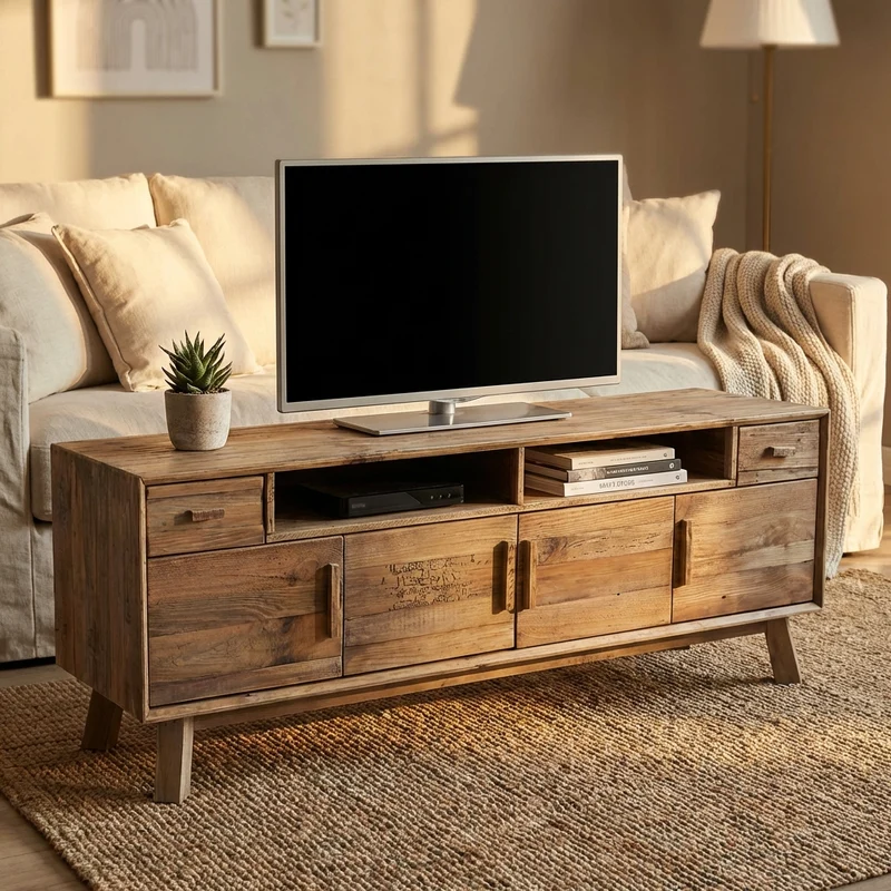 Porta tv con 2 cassetti in Pino riciclato cm 180x48x65 - PINE