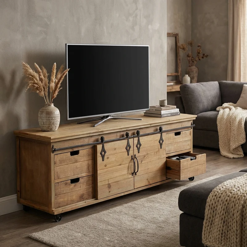 Porta tv per soggiorno Industrial in Legno Metallo cm 151x45x52 - HUGHIE