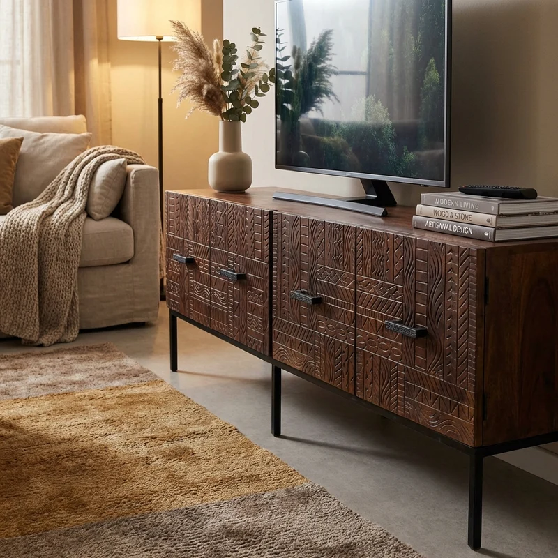 Porta tv con decoro 4 ante in Legno Metallo cm 150x40x55 - LUDO