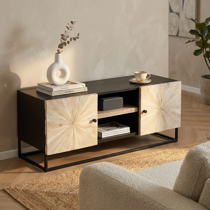 Porta tv per soggiorno Industrial in Legno Metallo cm 140x46x56 - WILFORD