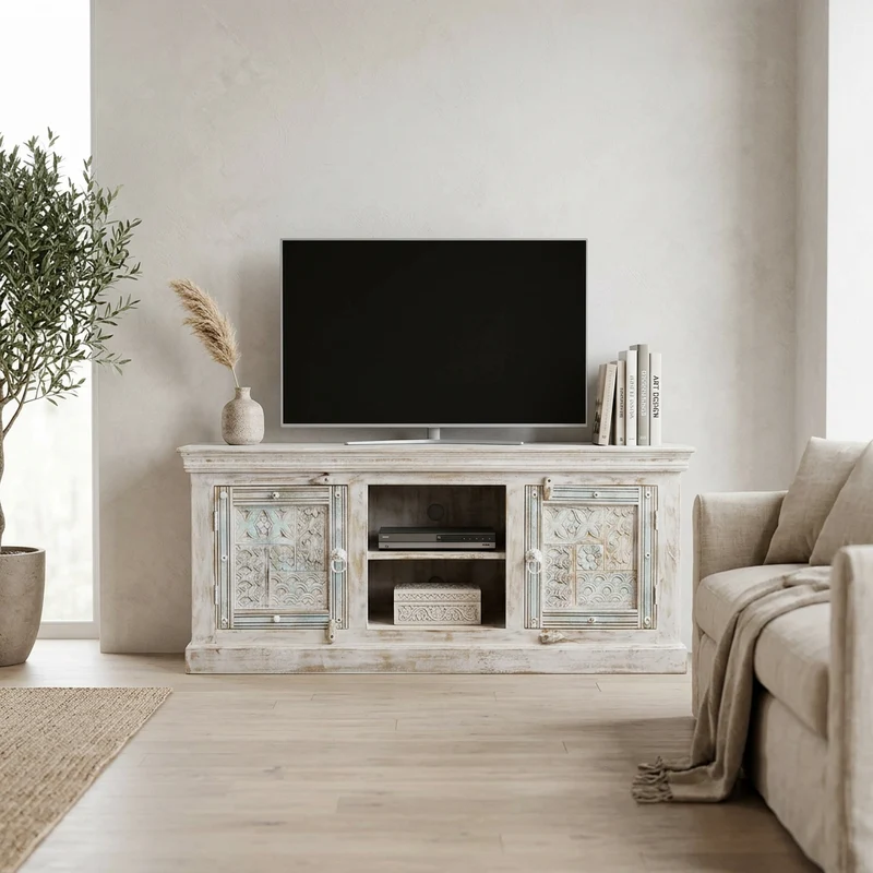 Porta tv bianco in Legno cm 140x40x60 - KERMIT