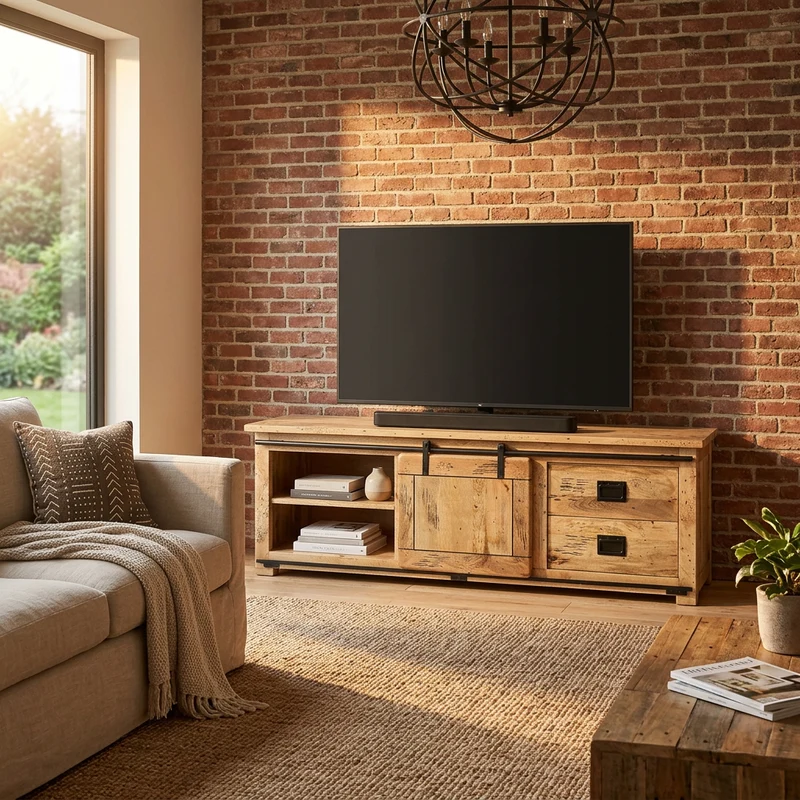 Porta tv per soggiorno Industrial in Legno cm 180x45x55 - RICK