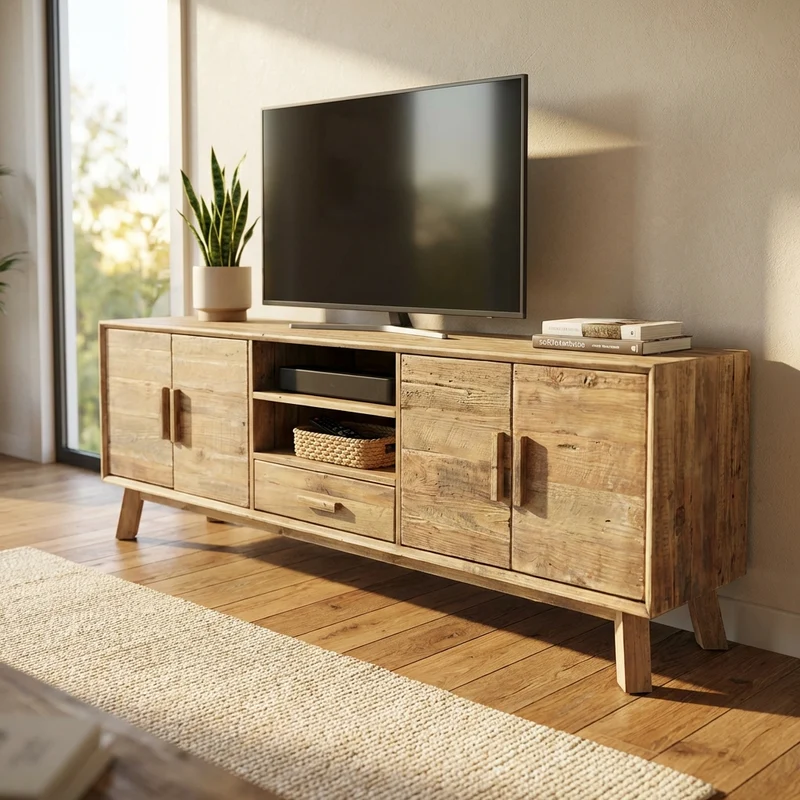 Porta tv Industrial in Pino riciclato cm 210x40x67 - PINE