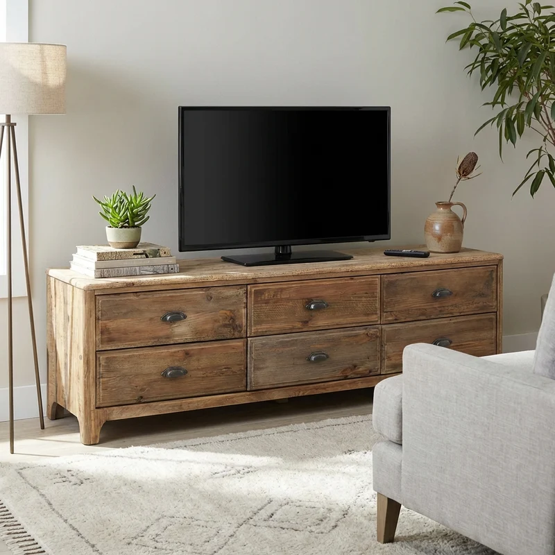 Porta tv con 6 cassetti in Pino riciclato cm 180x45x55 - PINE