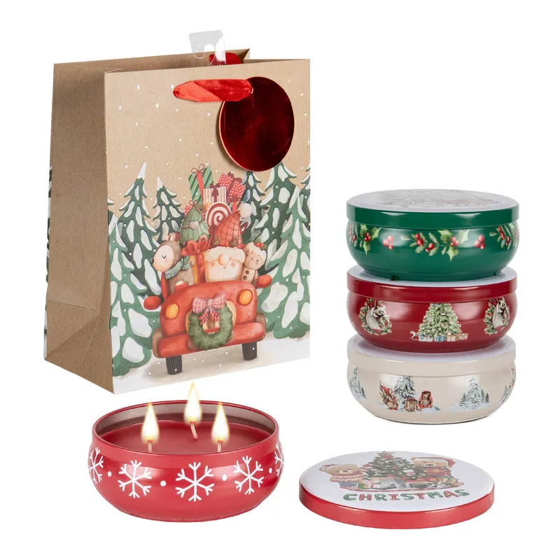 Set 4 Candele Natalizie Profumate in Barattolo Decorato con Coperchio Il Gruppone