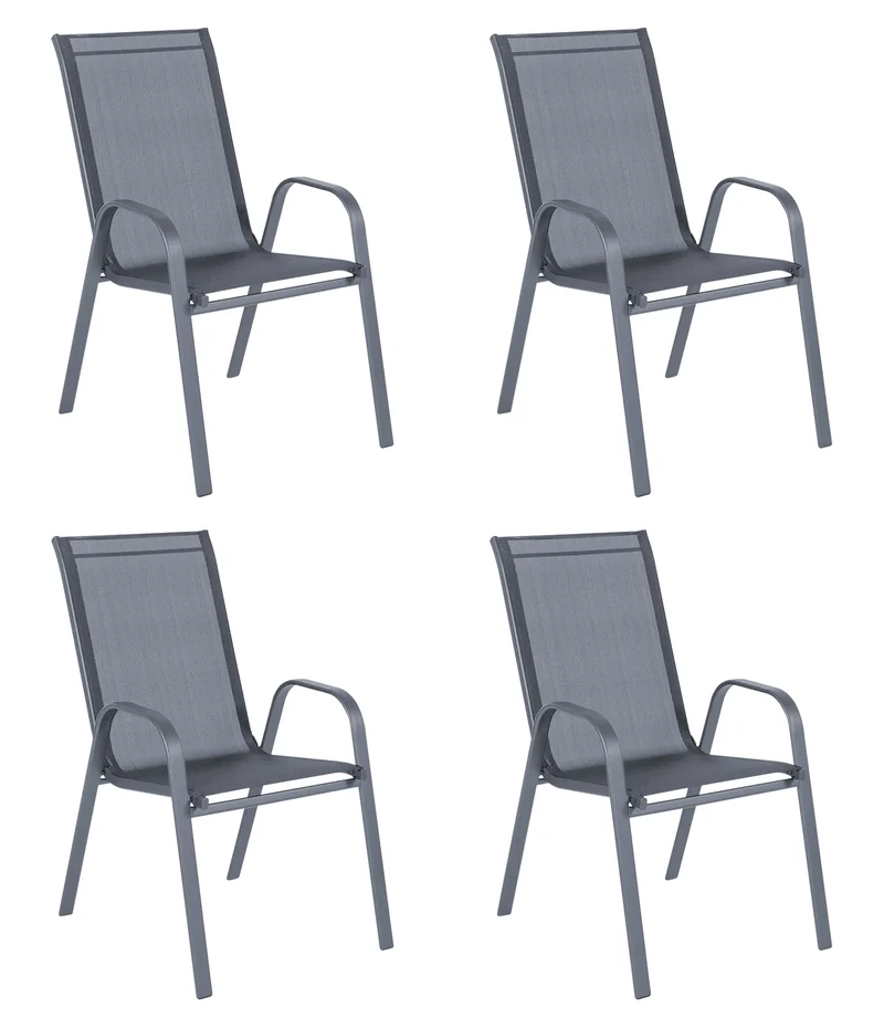 Set 4 Sedie In Acciaio Impilabili Schienale Alto Seduta Textilene Sedie Da Esterno Terrazzo,Giardino,Balcone,Patio,Piscina 92x70x54Cm