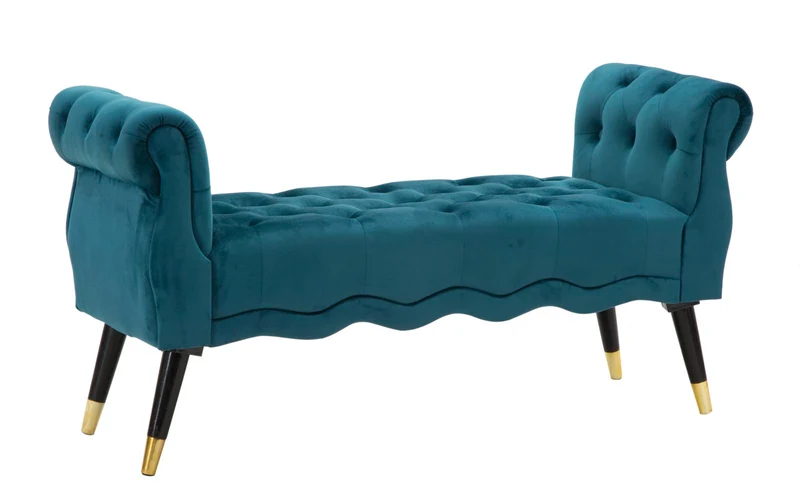 Panchetta imbottita tessuto ottanio con gambe oro 120x40x60 cm - PARIS