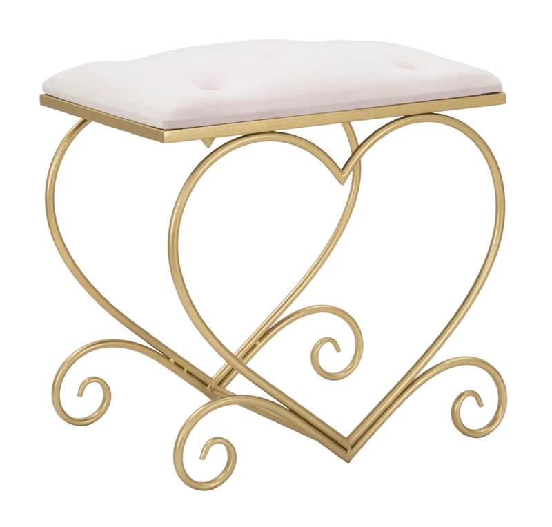 Sgabello in Metallo Dorato con Seduta a Cuore Imbottita - HEART ROSA