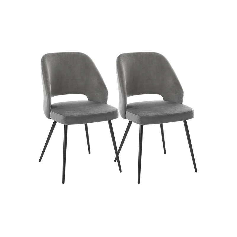 Set di 2 Sedie da Pranzo con Rivestimento in Velluto Grigio