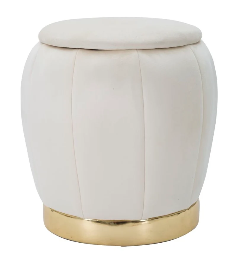 Pouf contenitore rotondo in legno e velluto con base dorata - PARIS