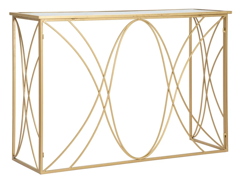 Console in Metallo Dorato con Piano in Vetro Specchio 120x40x80 - EXY