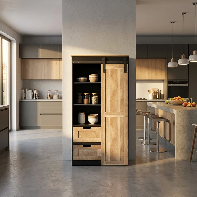 Dispensa per soggiorno Industrial in Legno Acciaio cm 80x160x40 - TREY
