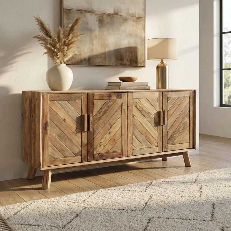 Credenza con 4 ante in Pino riciclato cm 180x48x85 - PINE