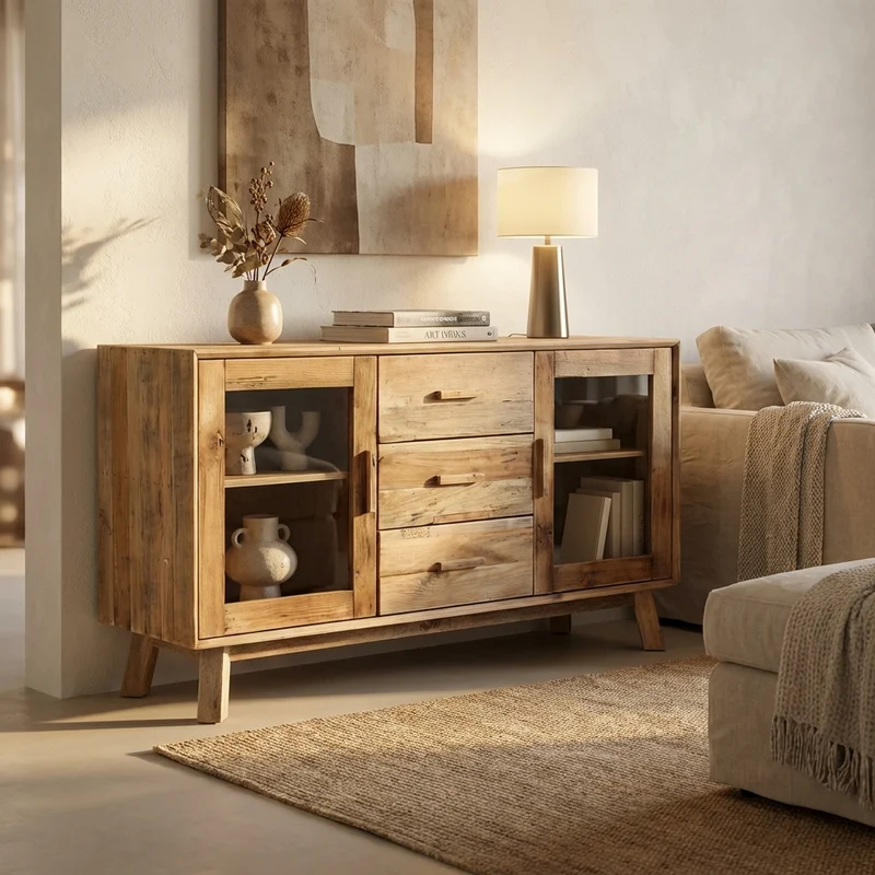 Credenza con 3 cassetti in Pino riciclato cm 160x48x85 - PINE