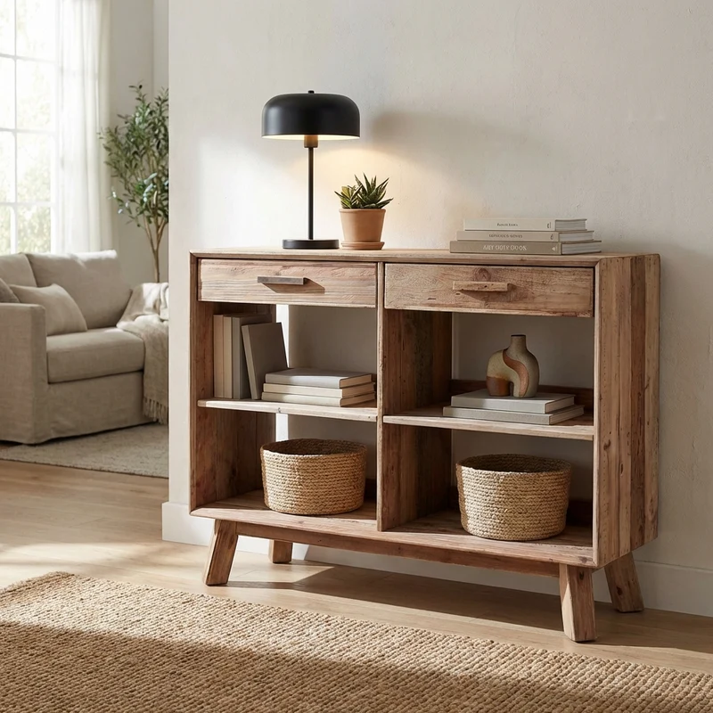 Credenza con 2 cassetti in Pino riciclato cm 117 8x40x85 - PINE
