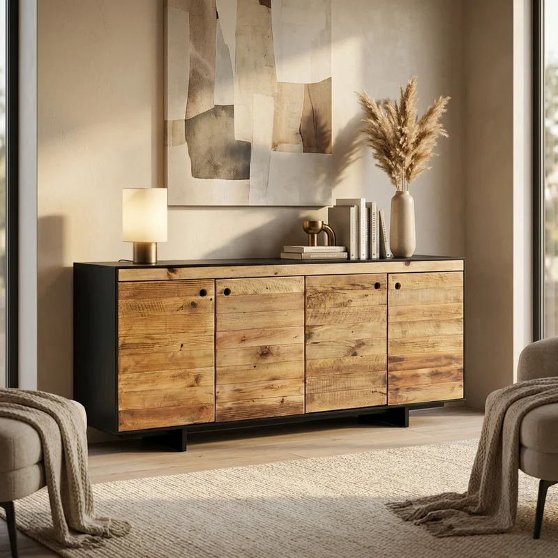 Madia 4 ante in Pino riciclato cm 180x48x76 - PINE