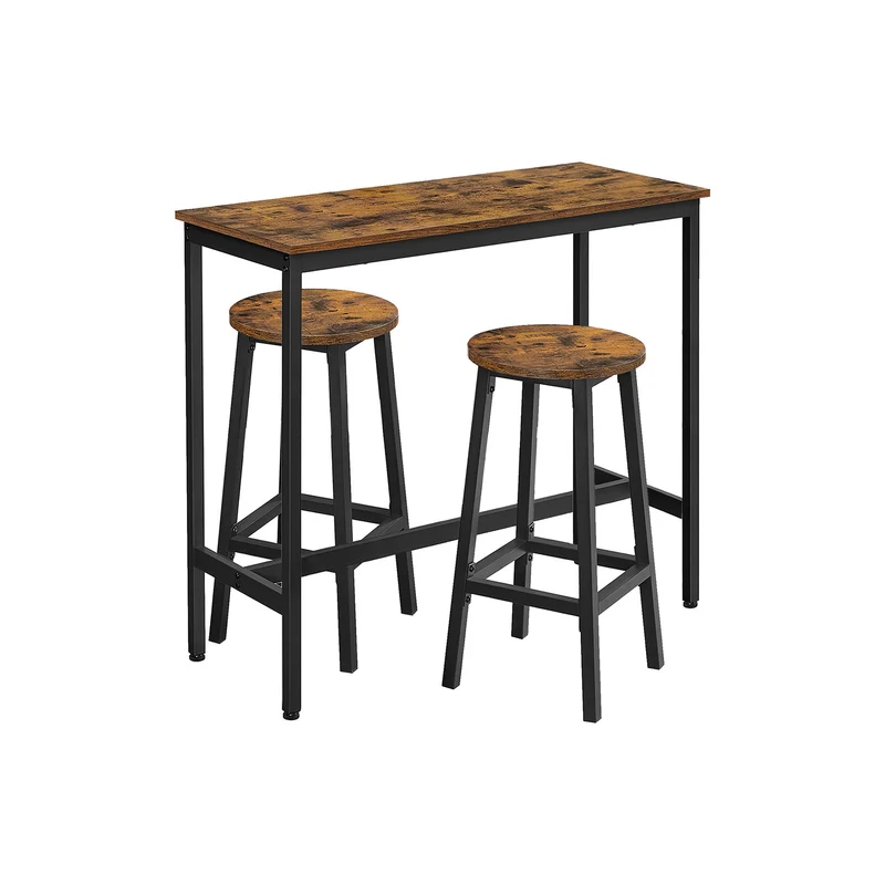 Set di 2 Sgabelli da Bar Nero Effetto Legno e Nero