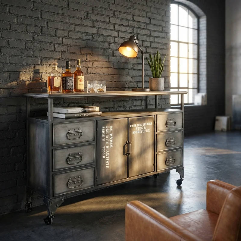 Madia per soggiorno Industrial in Acciaio cm 132 5x37 5x82 - HIRAM