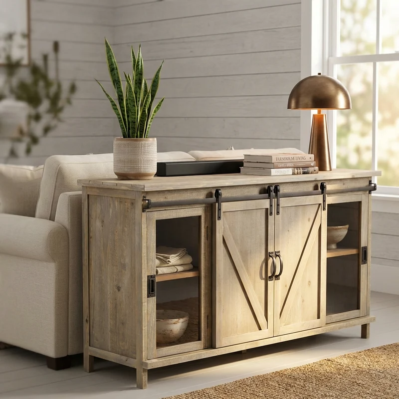 Madia per soggiorno Industrial in Acciaio Legno cm 142x41x76 - SHERLOCK