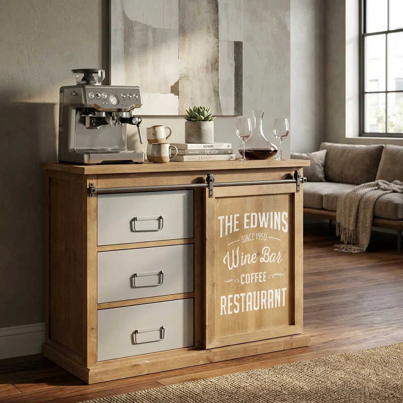 Madia per soggiorno Industrial in Legno Metallo cm 89x42 5x76 8 - MORTIMER
