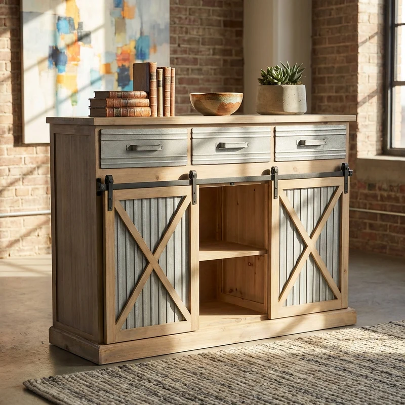 Madia Industrial in Legno Metallo cm 113x39 5x81 - REGINALD