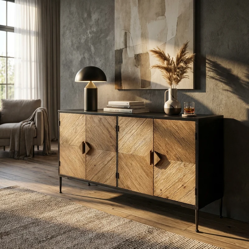 Madia Moderna a 4 ante in Legno Metallo cm 147x44x85 - IRVING