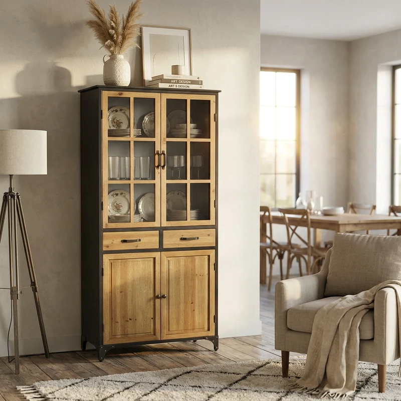 Credenza Industrial in Acciaio Legno cm 78 5x41 5x175 - BALDWIN