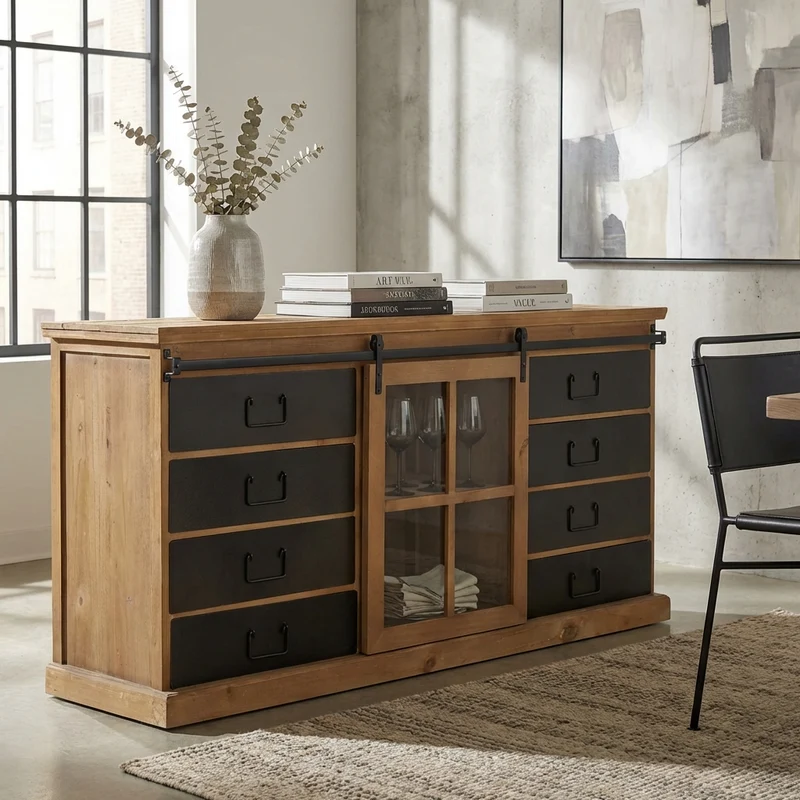 Madia Industrial in Acciaio Legno cm 147x42 3x75 - JERRARD