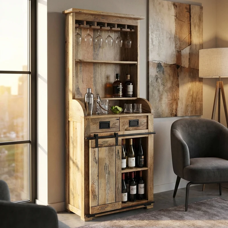 Credenza per soggiorno Industrial in Legno cm 80x40x190 - RICK